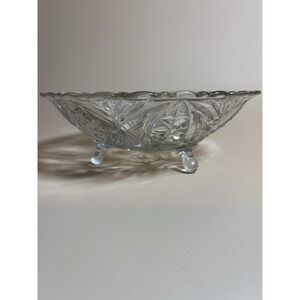 Clear Cut  Glass 3 Footed  Serving Dish Pineapple‎ & Fan Design Ruffled Edge